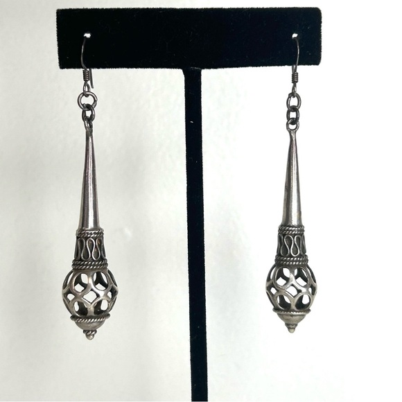 Sterling Silver Long Drop Earrings - Picture 7 of 7